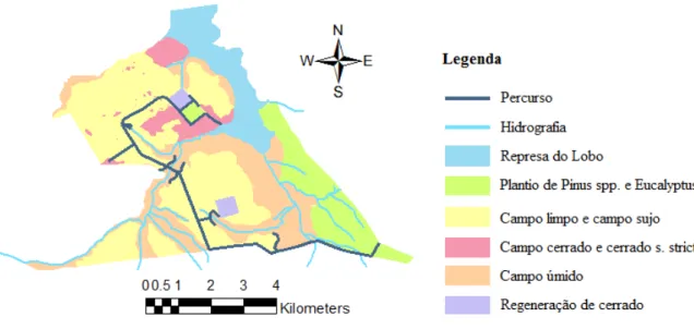 Figura 5. Mapa do percurso feito durante a coleta de amostras fecais na Estação Ecológica de Itirapina  