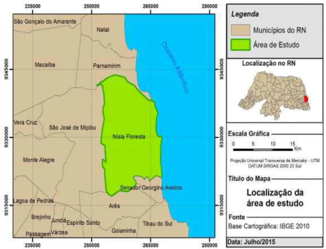 Figura  01:  Mapa  de  localização  do  município  de  Nísia  Floresta-  RN.  Elaboração:  Diego  D’Ávila Beserra (2015)