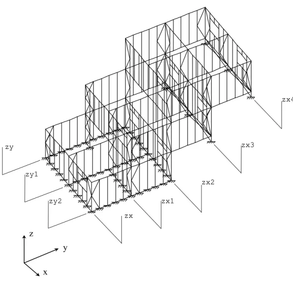 Figura 4.1 – Esquema da Estrutura do Modelo M4 (Vista Isométrica) com a Localização das Vistas de Detalhes.