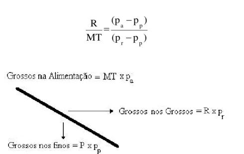 Figura 3. 2 - Modelo esquemático mostrando-se o processo de separação em uma peneira. 