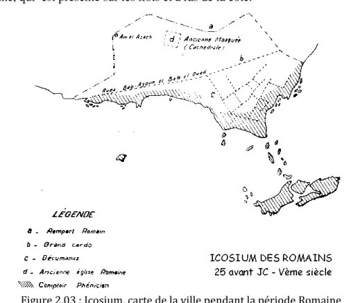 Figure 2.03 : Icosium, carte de la ville pendant la période Romaine  