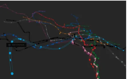 Figure 10 – Artistic visualisation experiment of the London Underground network  Source: http://brunoimbrizi.com/experiments/#/07 