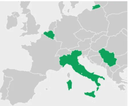 Figure 4 – Map showing the several locations of GOVI in Europe, represented by the countries in green