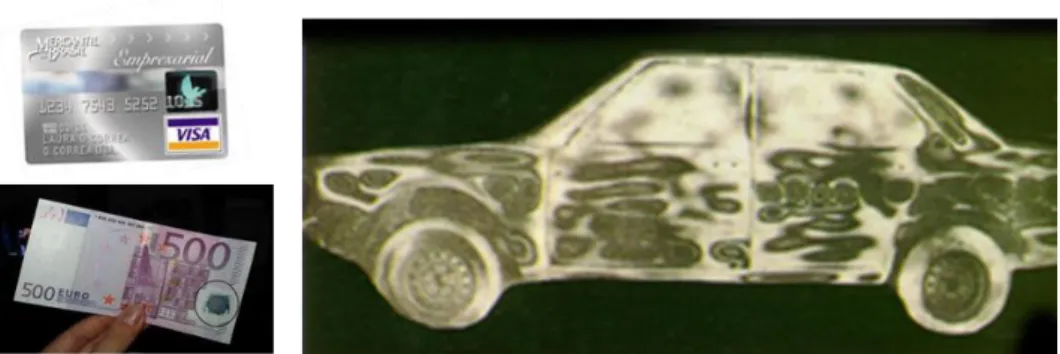 Figure  2.3:  Holograms  used  as  security  elements  in  documents  -  credit  cards,  banknotes  and  in  quality control