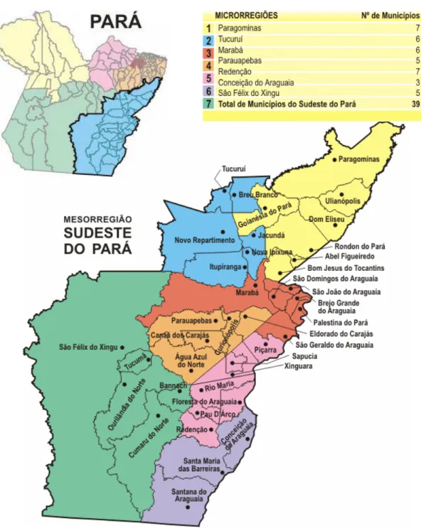 Figura 1  Mesorregião, microrregiões e municípios do sudeste do Pará 