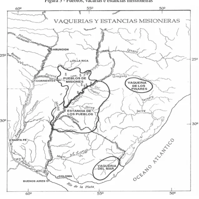 Figura 3 - Pueblos, vacarias e estâncias missioneiras 