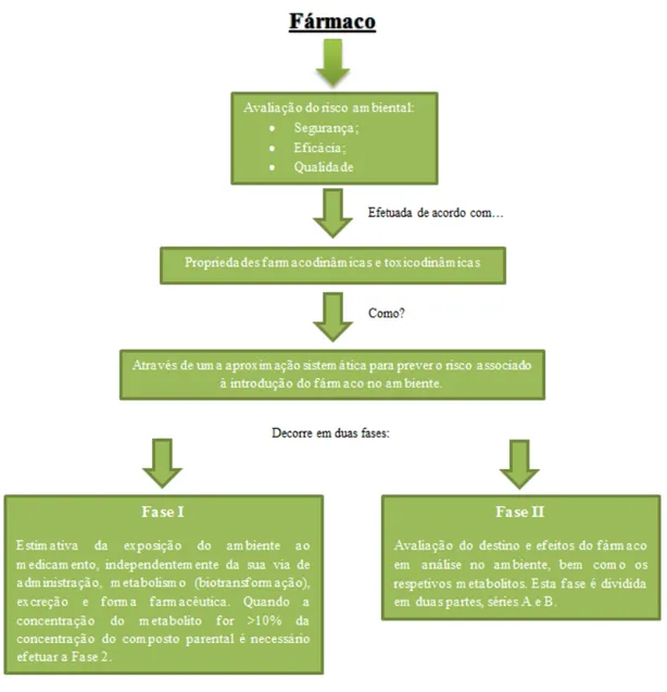 Figura 6 - Esquema de avaliação do risco ambiental dos fármacos e seus metabolitos no meio ambiente  (adaptado de Pinto, 2011)