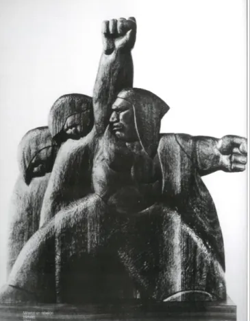 Figura 4. Marina Núñez del Prado. Mineros en rebelión, 1944. Nogal. 90X85cm. Corporación Minera Boliviana, La  Paz, Bolívia