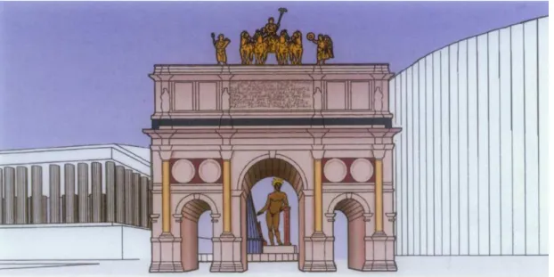 Figura 20: Visão do arco de Constantino e o Colosso, a distância de 35 m.  Fonte: MARLOWE, E