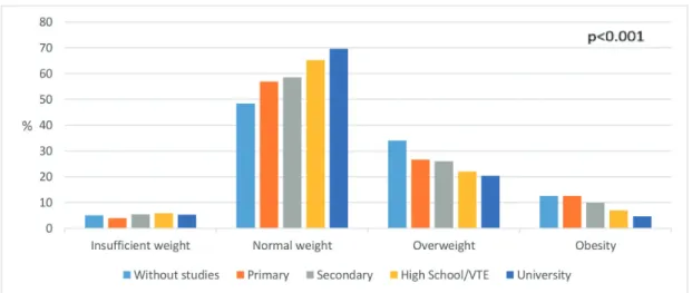 Figure 4. Distribution of weight status at the educational level (2009–2017). VTE, Vocational Education and Training.