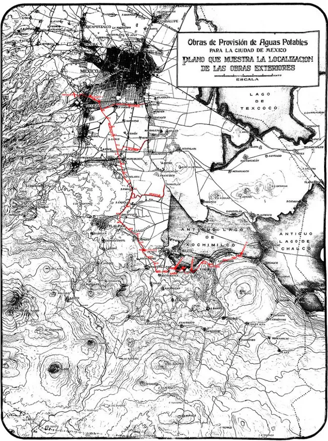 Figure 13. Plan général du système d'approvisionnement en eau de la ville de Mexico. 