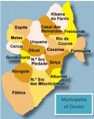 Figure 1. Map of the municipality of Ourém with respective parishes.