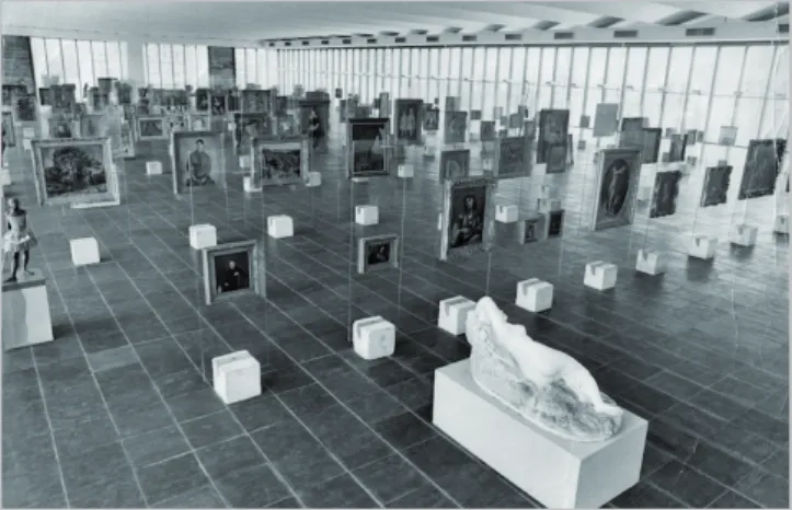 Figura 1- Cavaletes de vidro em sua montagem original,  1969/1970 - Acervo do Centro de Pesquisa do Museu de Arte de  São Paulo Assis Chateaubriand.