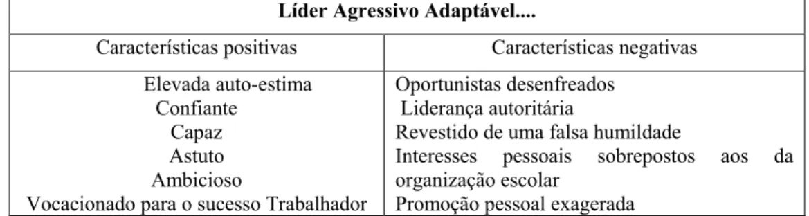 Fig. 7 – Características do líder agressivo adaptável  
