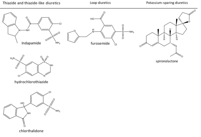 Figure 2. Molecules and their diuretic subfamilies with interest to this essay