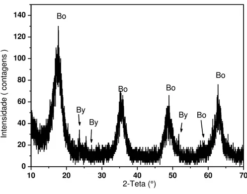 Figura 18. Difratograma de raios X da amostra Gib T3. Bo, Boehmita.; By, Bayerita. 