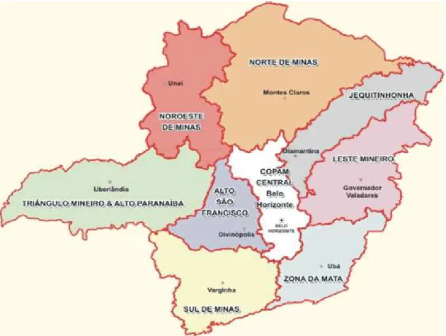 Figura  3.3  -  Mapa  das  Superintendências  Regionais  de  Meio  Ambiente  e  Desenvolvimento Sustentável e respectivas sedes