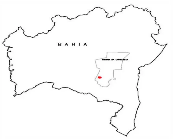 Figura 1: Localização do município de Vitória da Conquista e da Comunidade Rural  Quilombola de Velame no Estado da Bahia