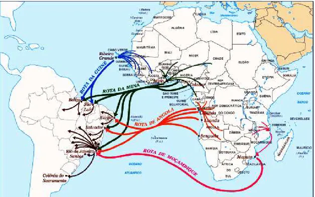 Figura 4: Rotas do Tráfico Negreiro do século XVI ao XIX.