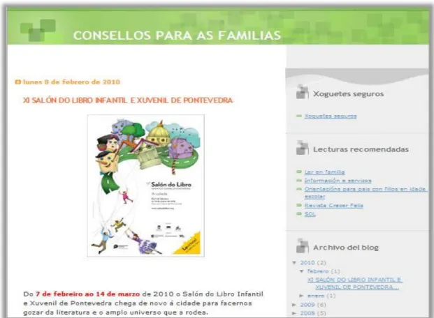 Figura  4  –  Blogue  da  biblioteca  da  CEIP  Fermín  Bouza  Brey  dedicado  às  famílias  dos  alunos que frequentam a escola 11  (Fevereiro de 2010)