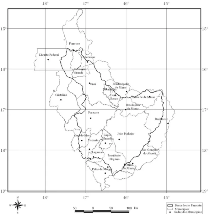Figura 1.2  – Municípios integrantes da Bacia do Rio Paracatu. Fonte: Pruski et al. (2007)