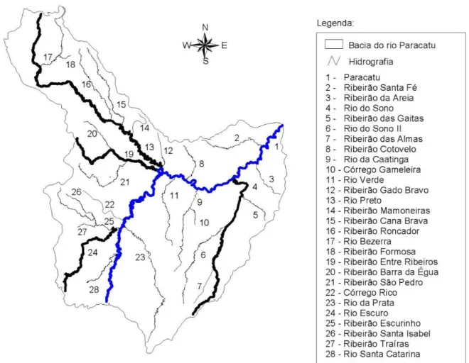 Figura 1.4 – Principais cursos de água da Bacia do Rio Paracatu. Fonte: Novaes (2005) 