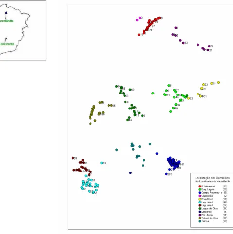 Figura 1: Localização geográfica dos domicílios com cães do município de Varzelândia, região Norte de Minas Gerais