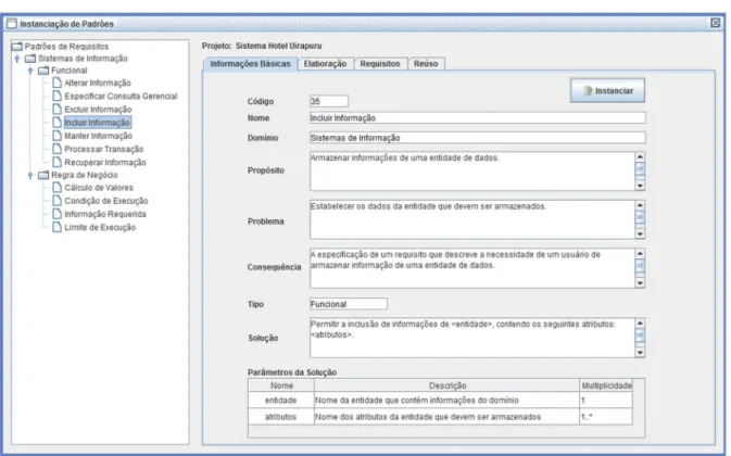 Figura 4.7 – Módulo de Instanciação de Padrões – Aba Informações Básicas 