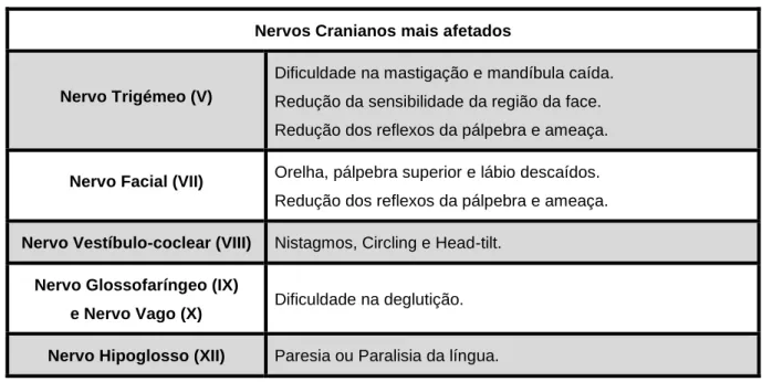 Tabela  1  Sintomatologia  associada  à  disfunção  dos  núcleos  dos  Nervos  Cranianos