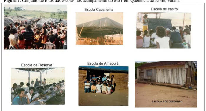 Figura 1. Conjunto de fotos das escolas nos acampamento do MST em Querência do Norte, Paraná