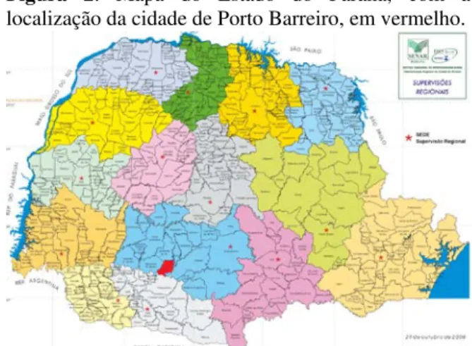 Figura 2. Mapa do Estado do Paraná, com a  localização da cidade de Porto Barreiro, em vermelho