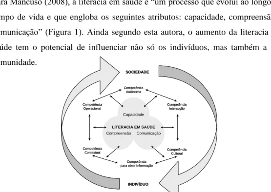 Figura 1 – Modelo conceptual de literacia em saúde. Fonte: Mancuso (2008), p. 251. 