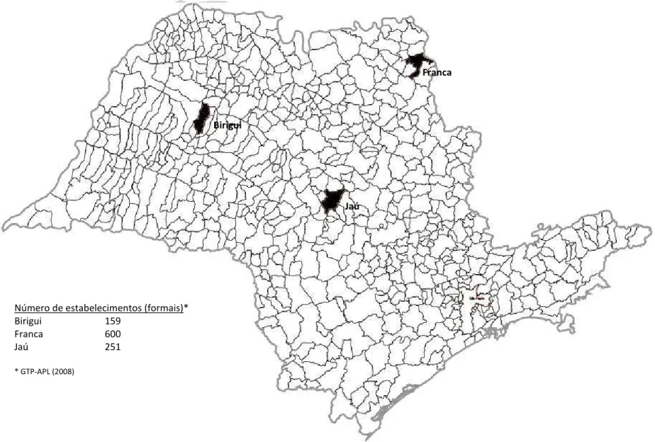 Figura 4 – Mapa da produção de calçados de couro no estado de São Paulo 