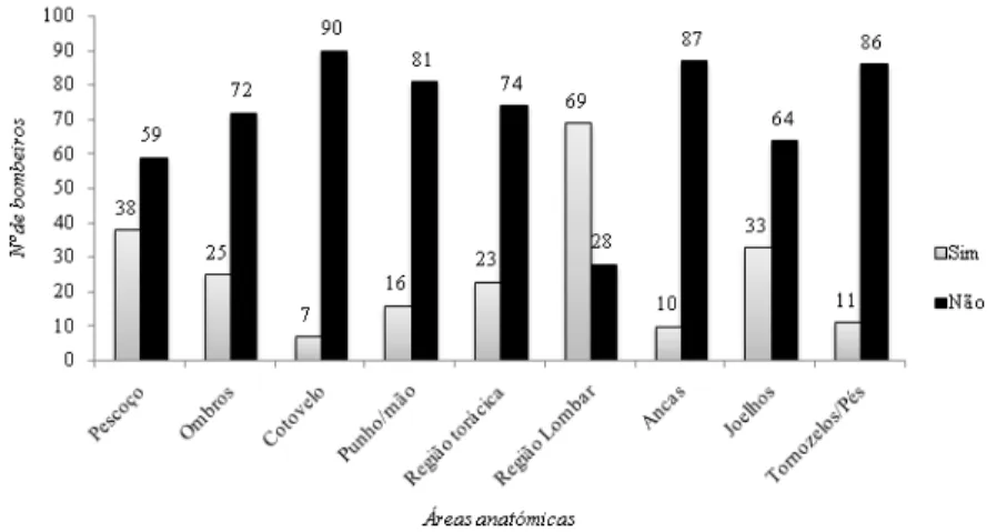 Gráfico 11: Áreas anatómicas afectadas nos últimos 12 meses no Combate a Incêndios. 