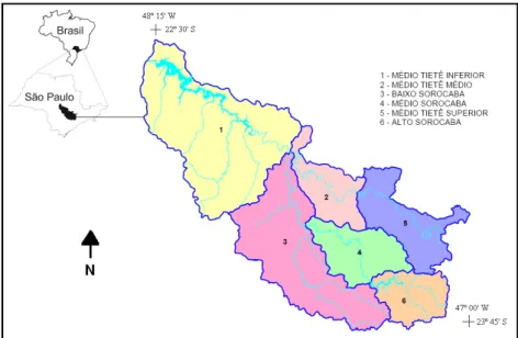Figura 1: Localização da bacia hidrográfica do Sorocaba/Médio Tietê e respectivas sub- sub-bacias hidrográficas