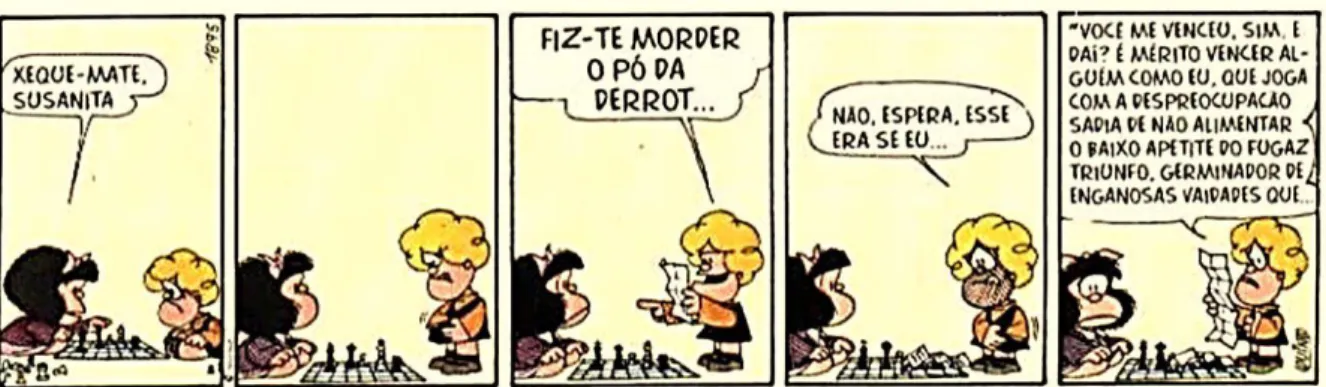 Figura  9:  Tirinha  em  quadrinhos  1895  de  Mafalda.  Susanita  e  Mafalda  jogando  xadrez  (QUINO,  2003)