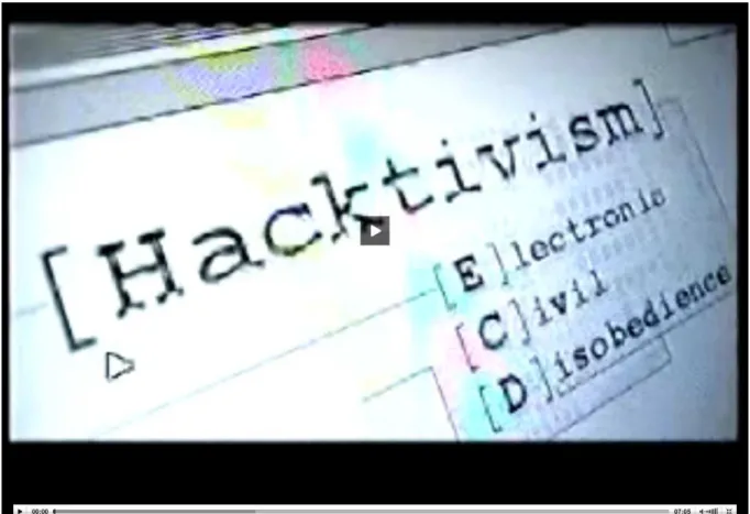 Figura 4 - Frame do vídeo &#34;THE HACKTIVSTS&#34; de Ian Walker, 2002, do grupo Etoy