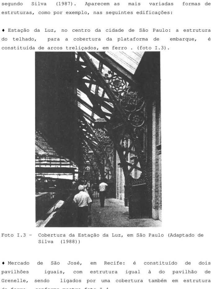 Foto I.3 -  Cobertura da Estação da Luz, em São Paulo (Adaptado de  Silva  (1988)) 