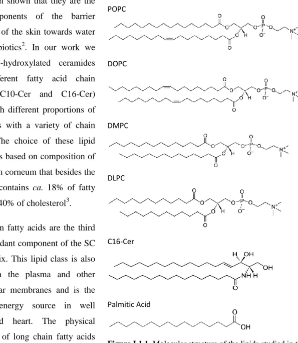 Figure I.1.1. Molecular structure of the lipids studied in this  investigation.