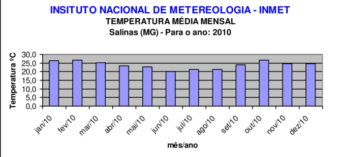 Figura  7  –  Temperatura  média  mensal  em  Salinas  –  MG  no  ano  de  2010.    Fonte:  INMET  (2011)