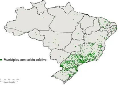 Figura 1 - Distribuição da coleta seletiva no Brasil, em 2012. 