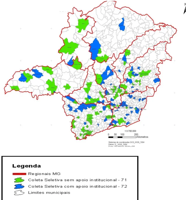 Figura 4 – Municípios que realizaram a coleta seletiva em Minas Gerais em 2010.   