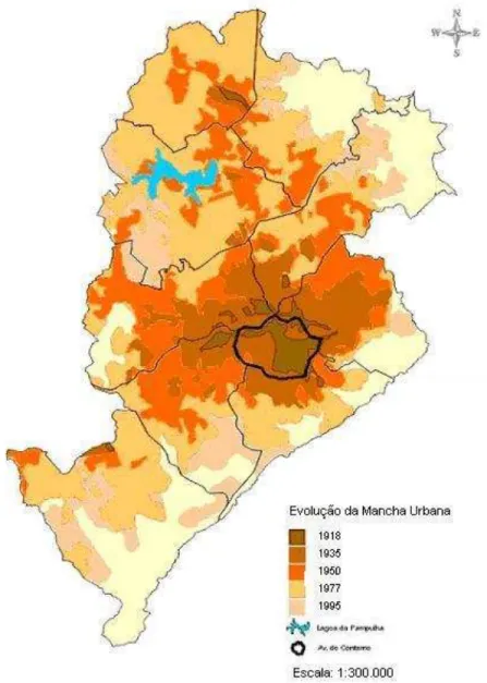 FIGURA 3: Belo Horizonte: Limites do município e das Regionais Administrativas  Fonte: Lemos, et al; 2004