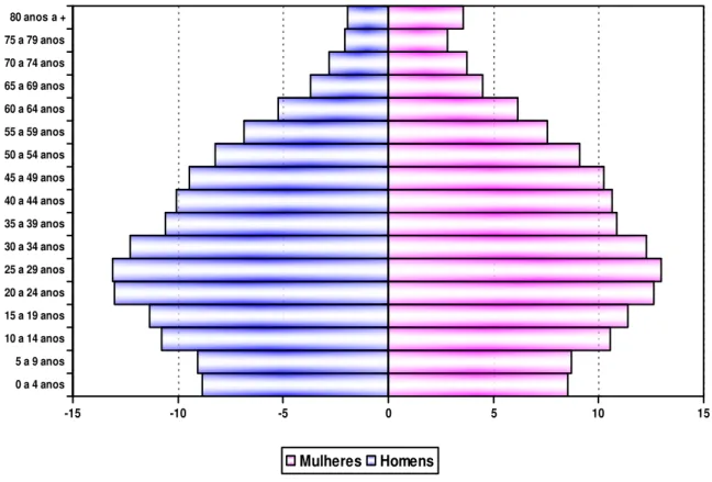 Gráfico 1 - Distribuição da população residente no CGR Central por faixa etária  no ano de 2010