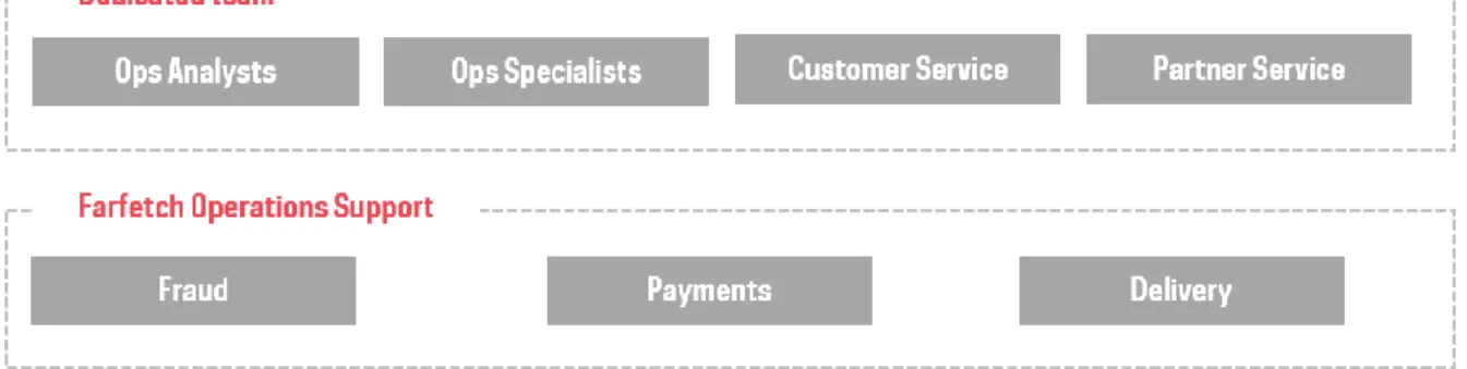 Figure 2 - Black &amp; White Dedicated Team and Farfetch Operations Support Team and its Departments 