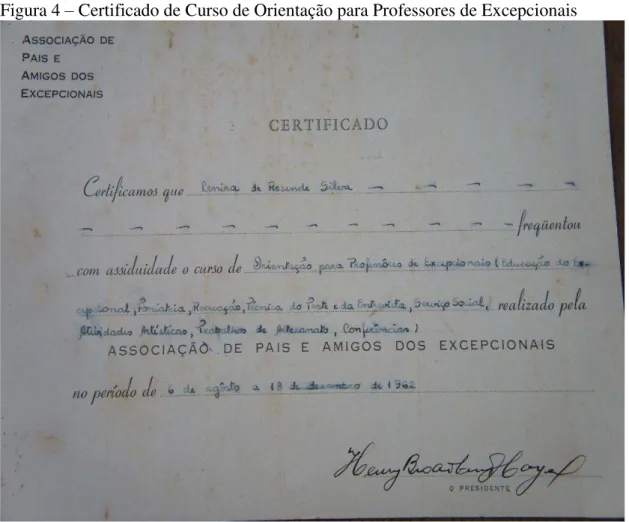Figura 4  – Certificado de Curso de Orientação para Professores de Excepcionais 