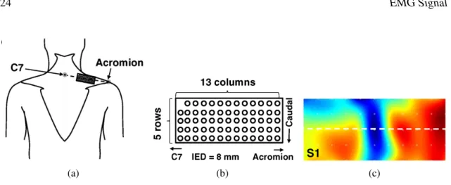 Figure 2.13: Measurement of muscle contraction with a bidimensional surface electrode array.