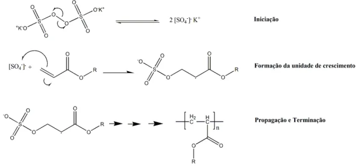 Figura 1.4: Possível mecanismo de polimerização de acrilatos utilizando KPS como iniciador