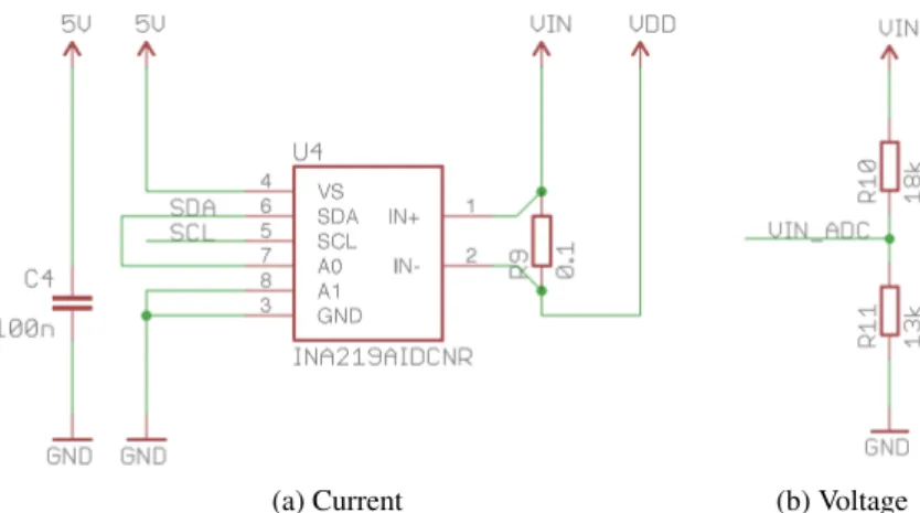 Figure 3.11: Current and voltage sensor schematics.