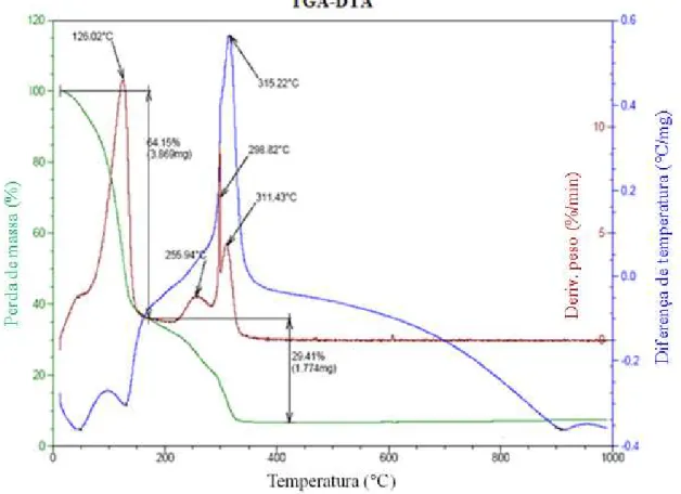 Figura 11: Curvas da análise termogravimétrica do precursor do catalisador preparado pelo  método Pechini
